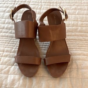 Calvin Klein Belle Brown Leather Wedges